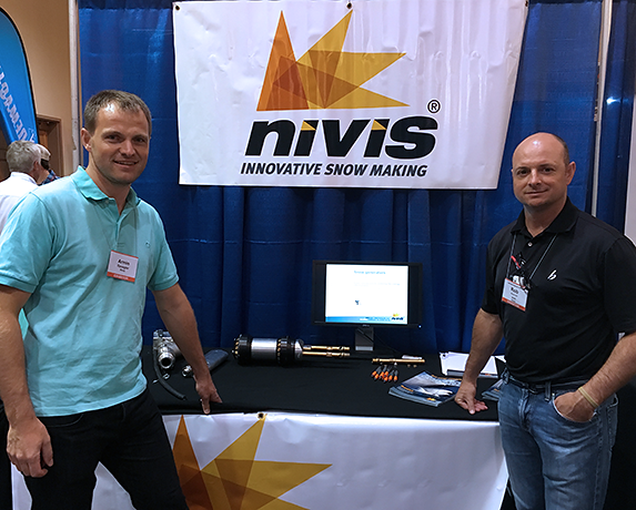 Armin Spoegler came all the way from Italy to join Rob Donovan at the trade show and help familiarize attendees about Nivis snow guns. 