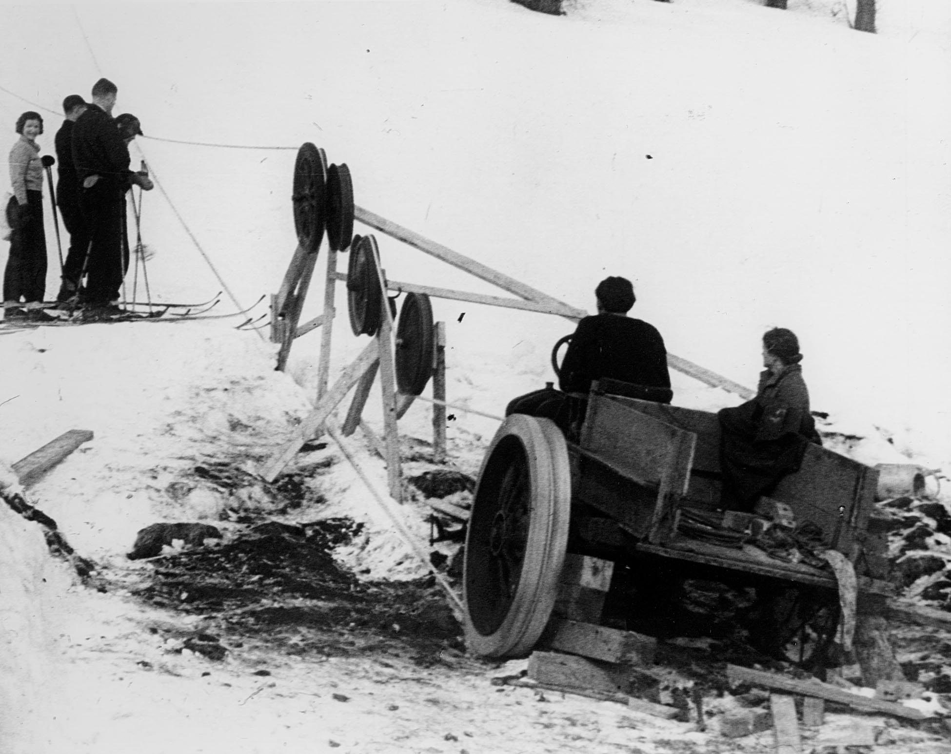 Rope Tow at Gilberts Hill Woodstock Hist. Society Archives
