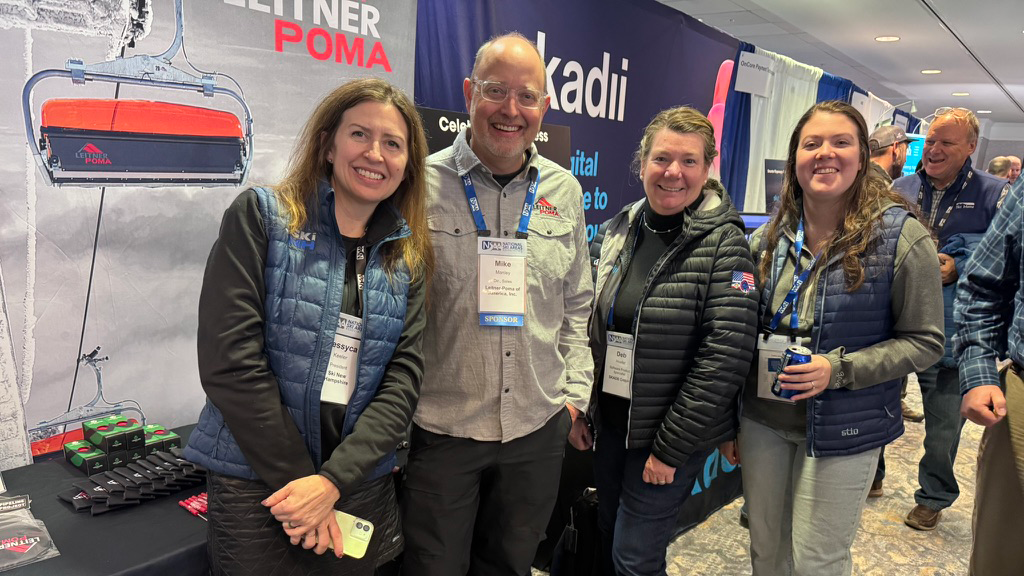 Jessyca Keeler From Ski New Hampshire Caught Up With Mike Manley From Leitner Poma Deborah Hoefer Skadii And SAMs Jordyn Ossanna On The Show Floor