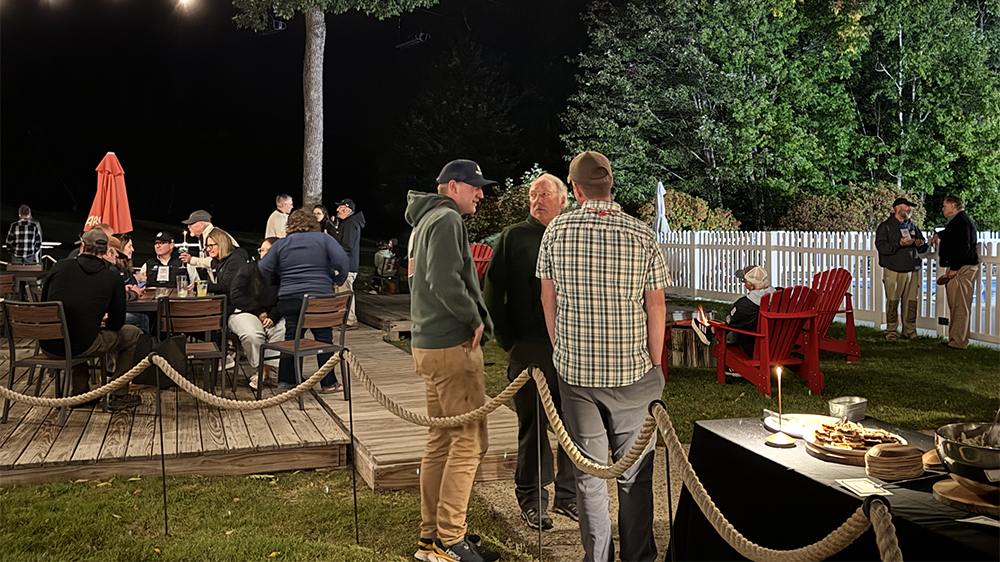 An Outdoor Dinner Lit By Bistro Lights And Fire Pits Was Made For Slopeside Networking With Ambiance