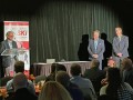 Lake Louise Ski Resort owner Charlie Locke receives a lifetime achievement award from Steve Paccagnan  Panorama  and Justin Patterson  Marmot Basin 