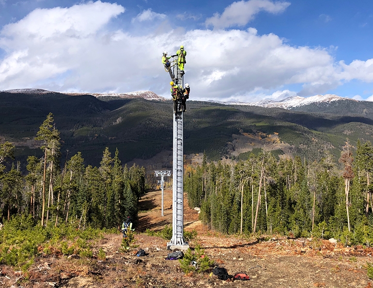 Tower construction underway for the new Leitner-Poma of America six-pack at Keystone Resort, Colo.