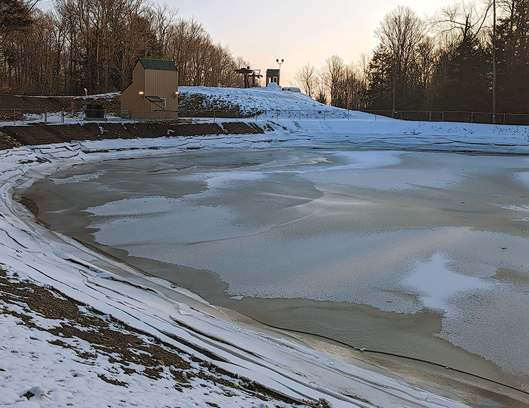 mar23 snowmaking Mt Pleasant pond