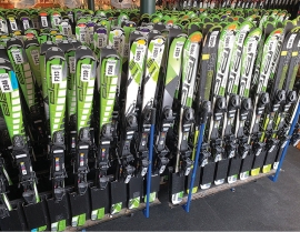 Skis are ready to fly out the door at the Pats Peak, N.H., rental shop.