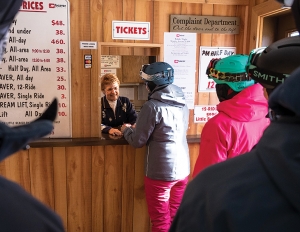 Guests purchase tickets at Beaver Mountain, Utah.