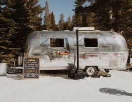 The Lunch Box at Mammoth serves Philly cheesesteaks out of a converted Airstream trailer.