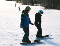 An instructor at Ragged Mountain, N.H., conducts a free lesson as part of the resort’s new learn-to program, which had a very successful debut this season.