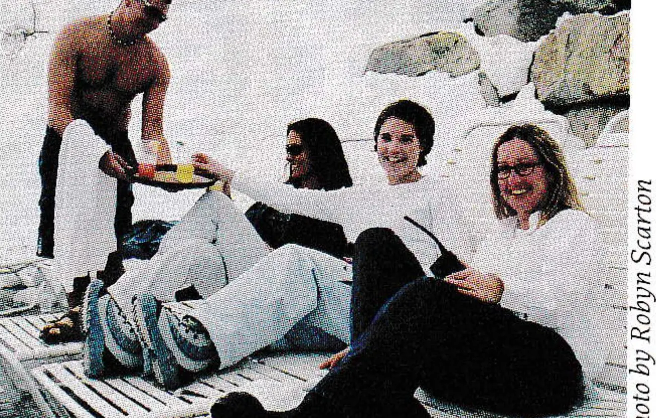 When Rachel Woods, Alpine Meadows, Nicole Belt, Kirkwood, and Katja Dahl, Squaw Valley, aren't working, they like to enjoy a little drink break by the pool.
