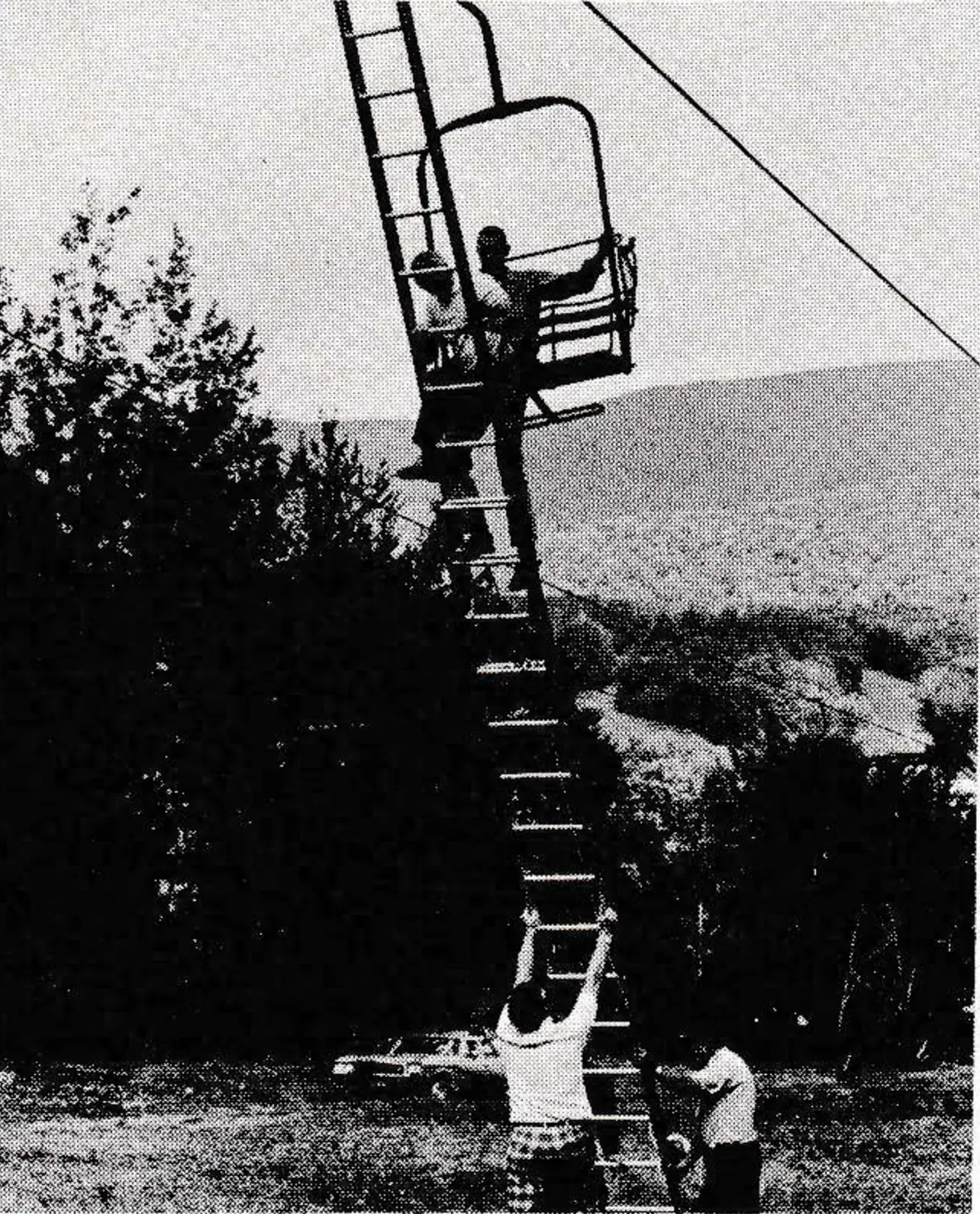 Evacuation methods are put to the test at Stowe, Vt. Chairlift evacuation by ladder.