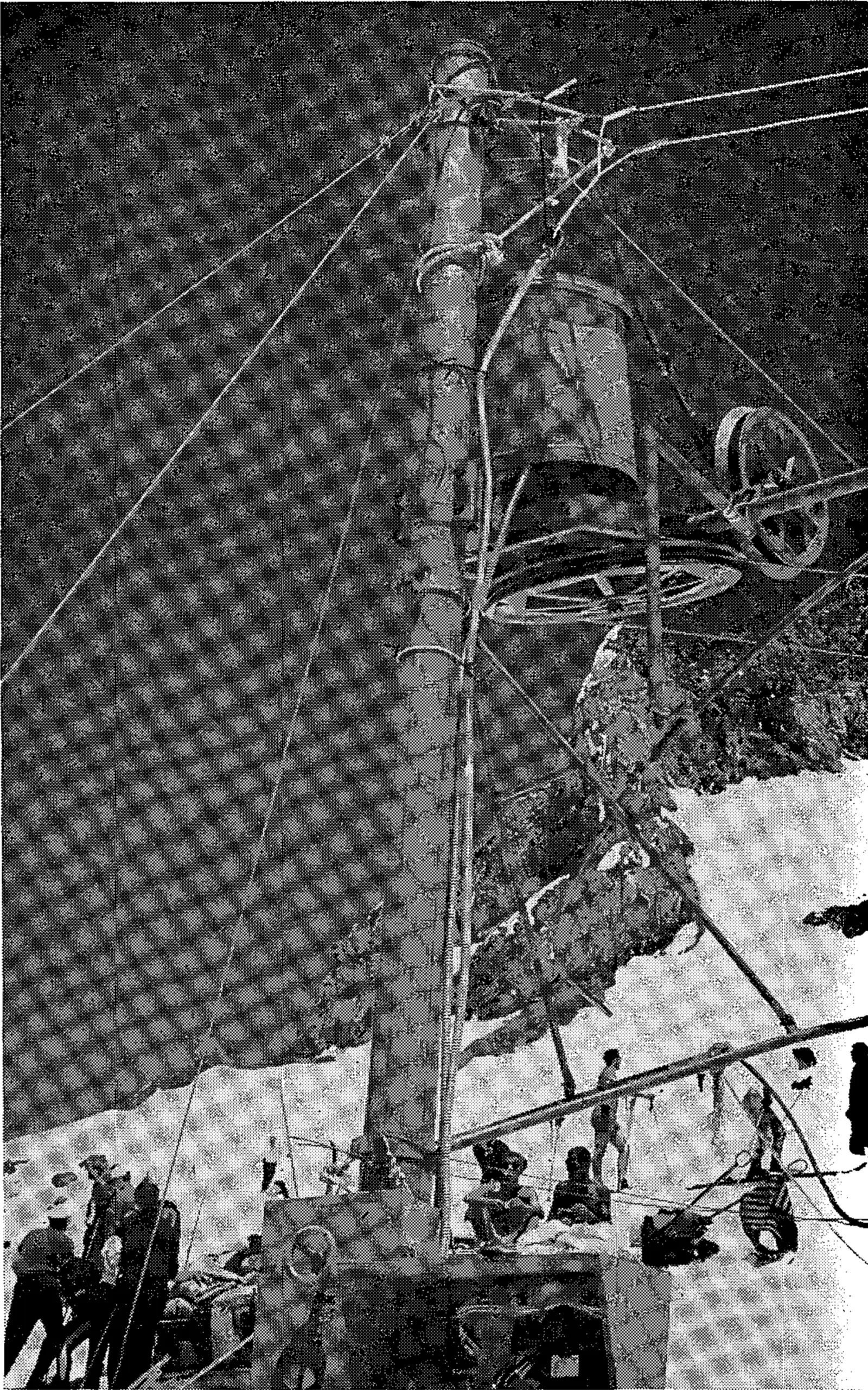 Drive unit is a 15 h.p. electric motor hooked to a bull wheel. Hold-down sheaves guide cable onto wheel.