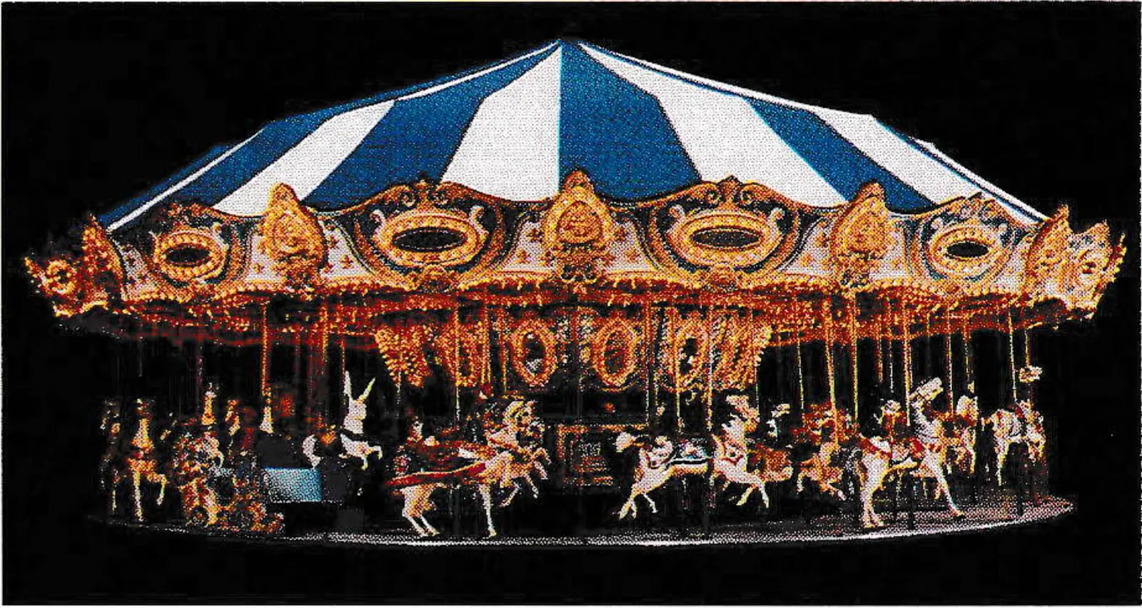 Carrousels, like the 50-foot-diameter type shown, are usually located indoors.