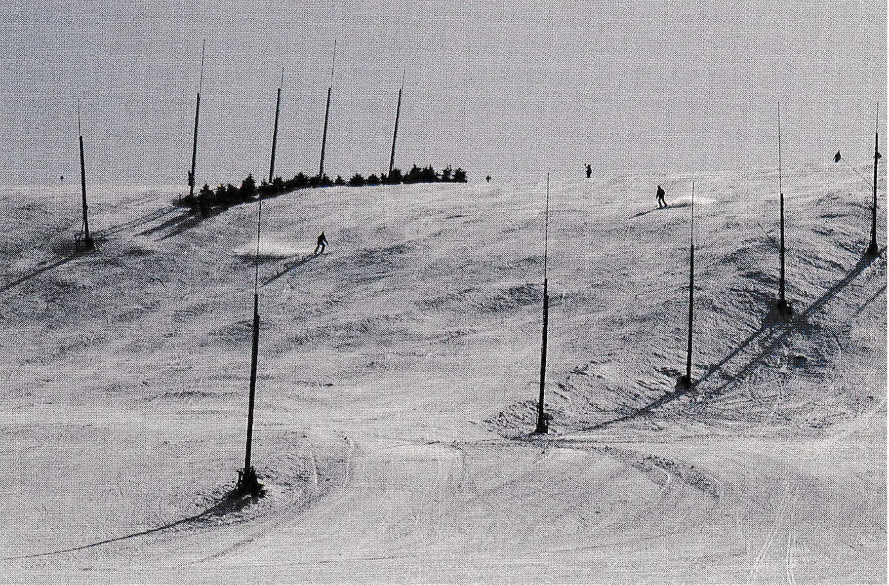 More than 800 towers stick up like huge needles at 50- to 150-foot intervals over the faces of the 333-acre North slope and the 167-acre Front slope at Seven Springs.