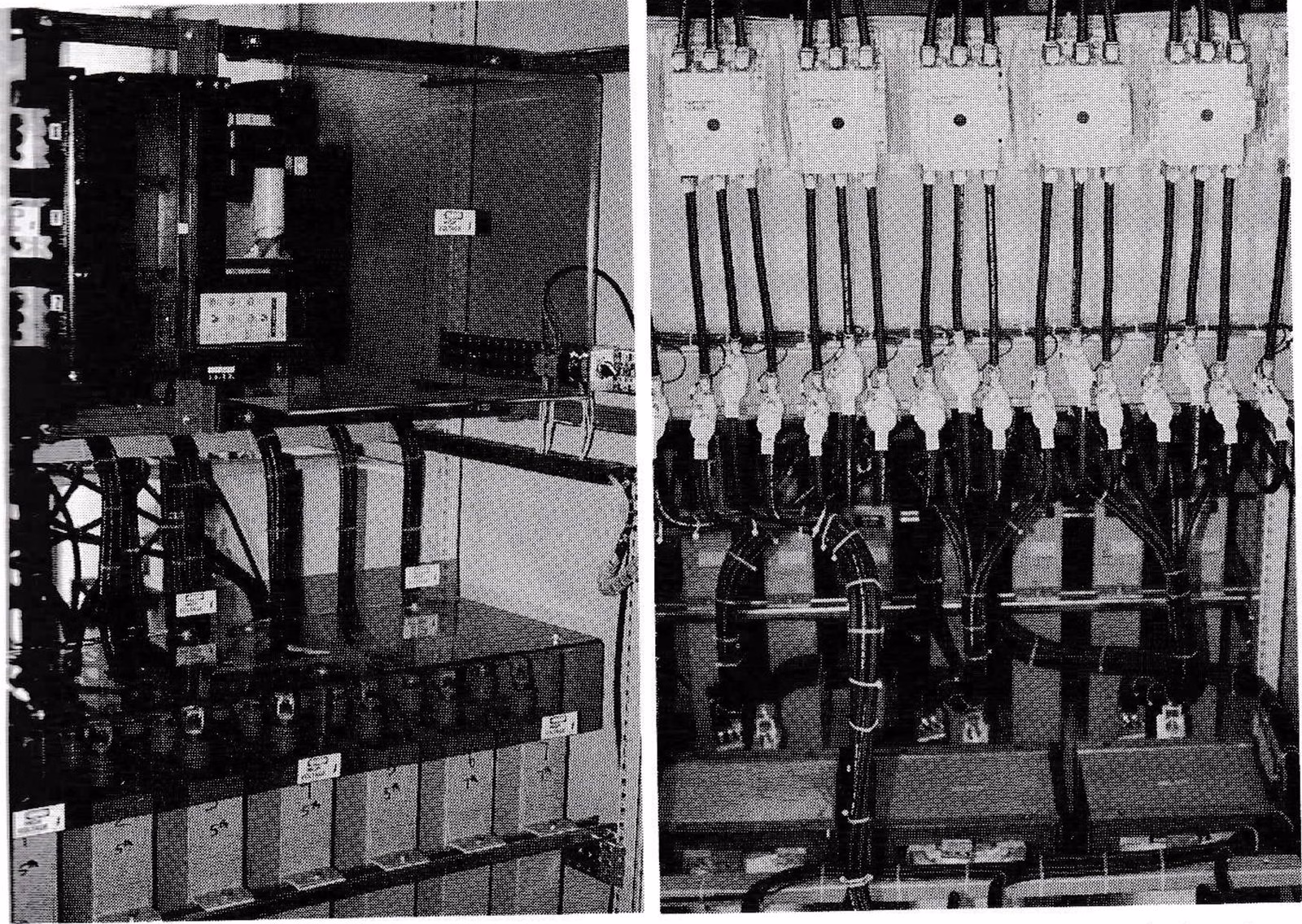 Front view (left) of the interior installation at Vail #26, showing reactors and main breaker. Right-hand photo shows rear view.