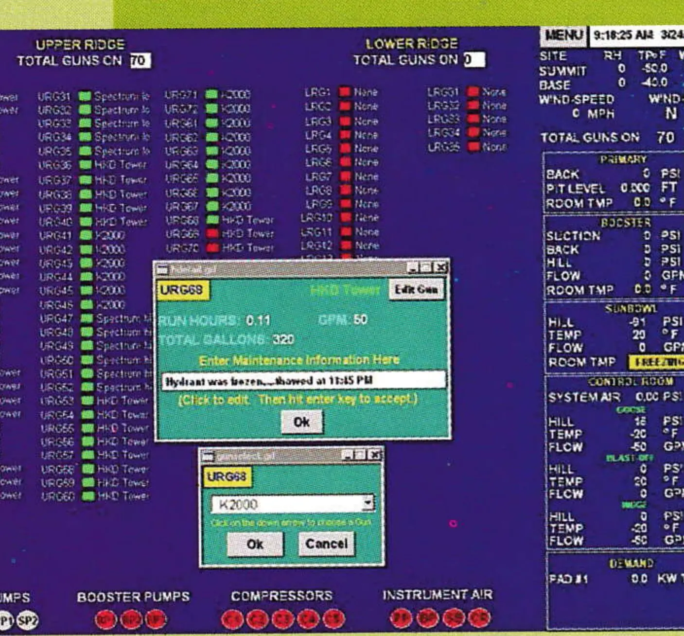 Automated snowmaking control-system screen