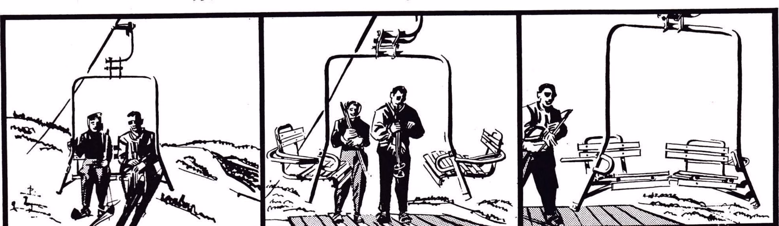 Three-panel Ringer ad illustration of loading, swivel unloading and chair return