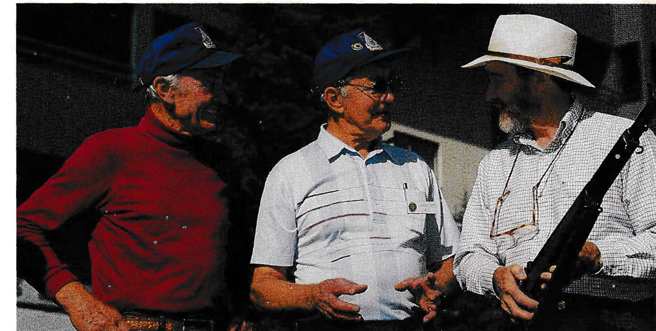 At the Camp Hale gathering, wartime and ski industry colleagues (l. to r.) George Hurt (Hidden Valley, Colo.) and LaVern Trepp (Pine Mt., Mich.) reminisce with author Bob Parker. Photo by David Lokey.