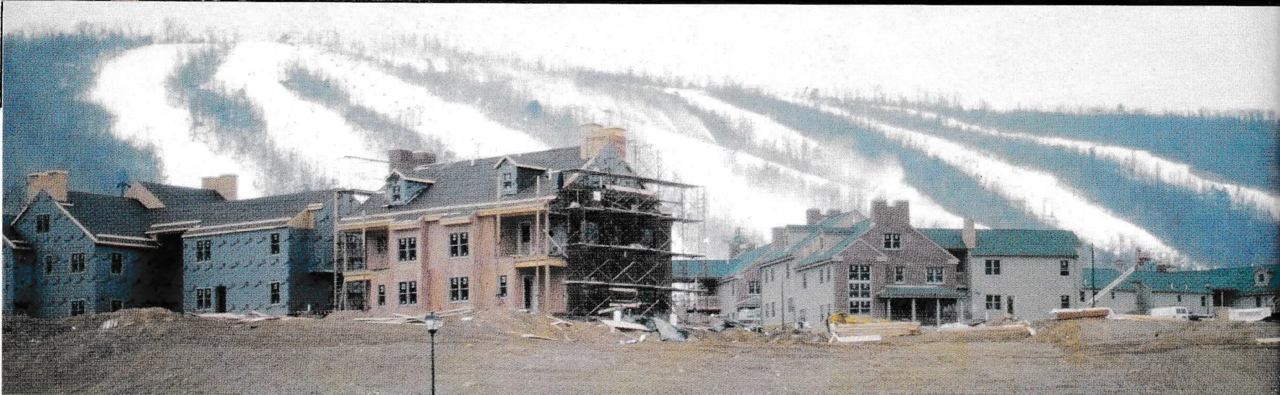 Townhouses under construction at the base of Whitetail's snow-covered ski trails