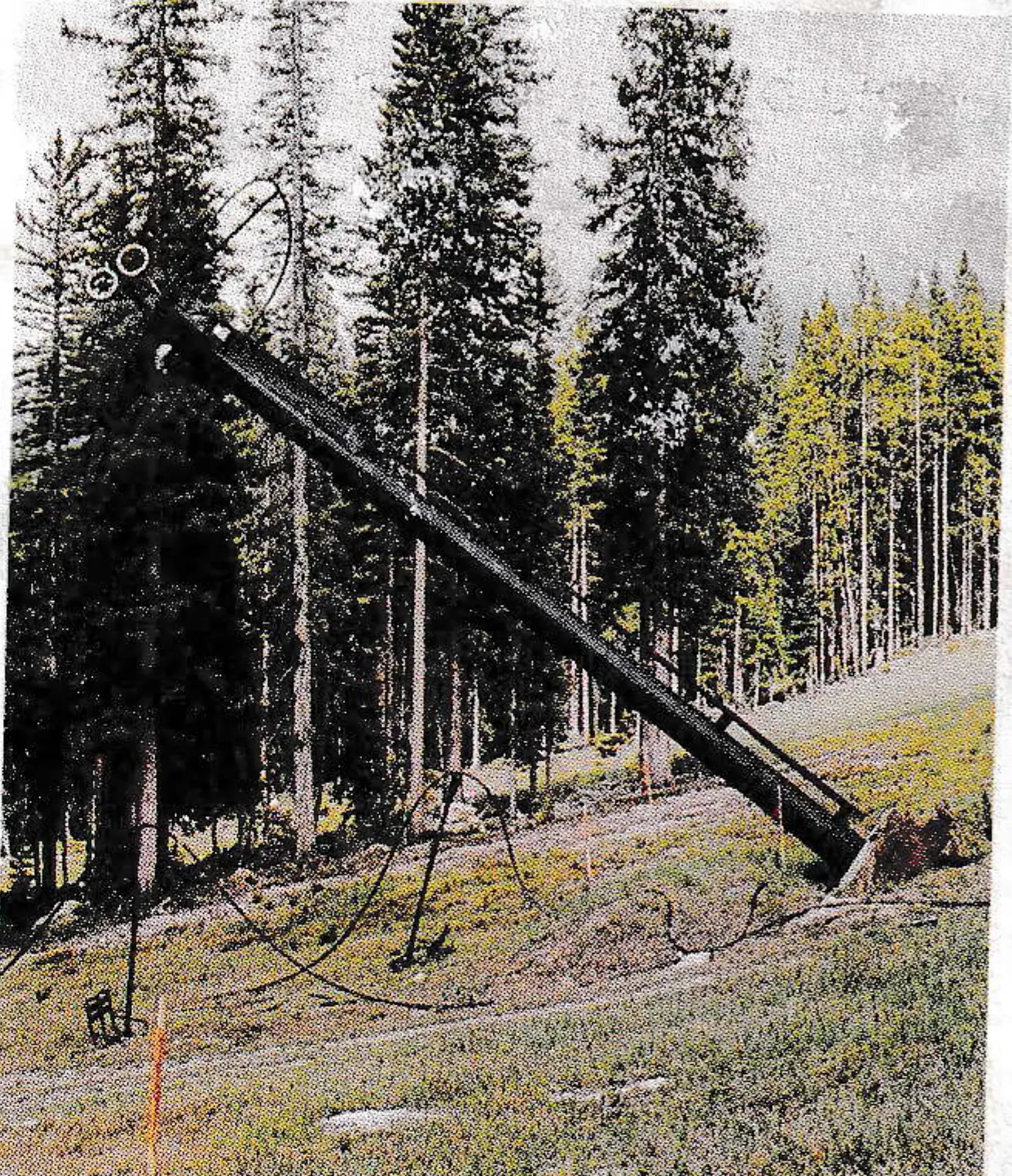 Four tower foundations were tested. Here Tower 5A with shallow block footing design is pulled over.