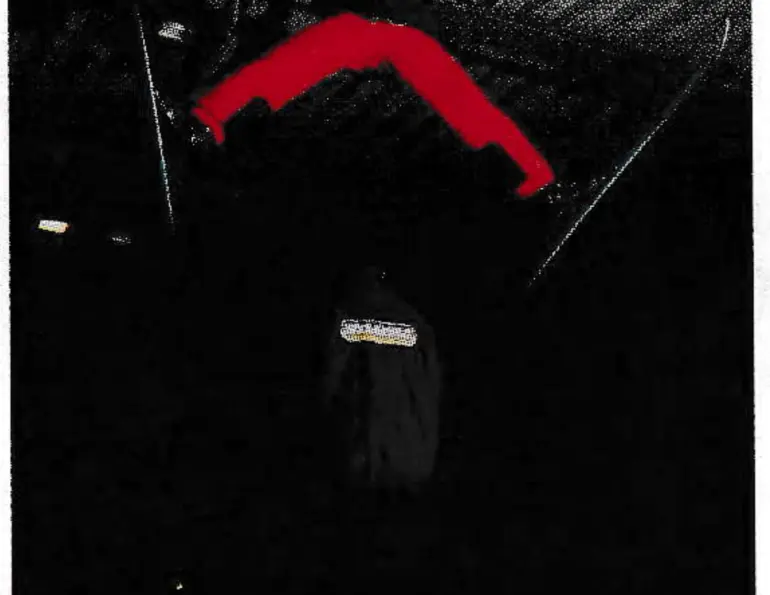 Skier in red pants jumping inside the dark SnowWorld dome