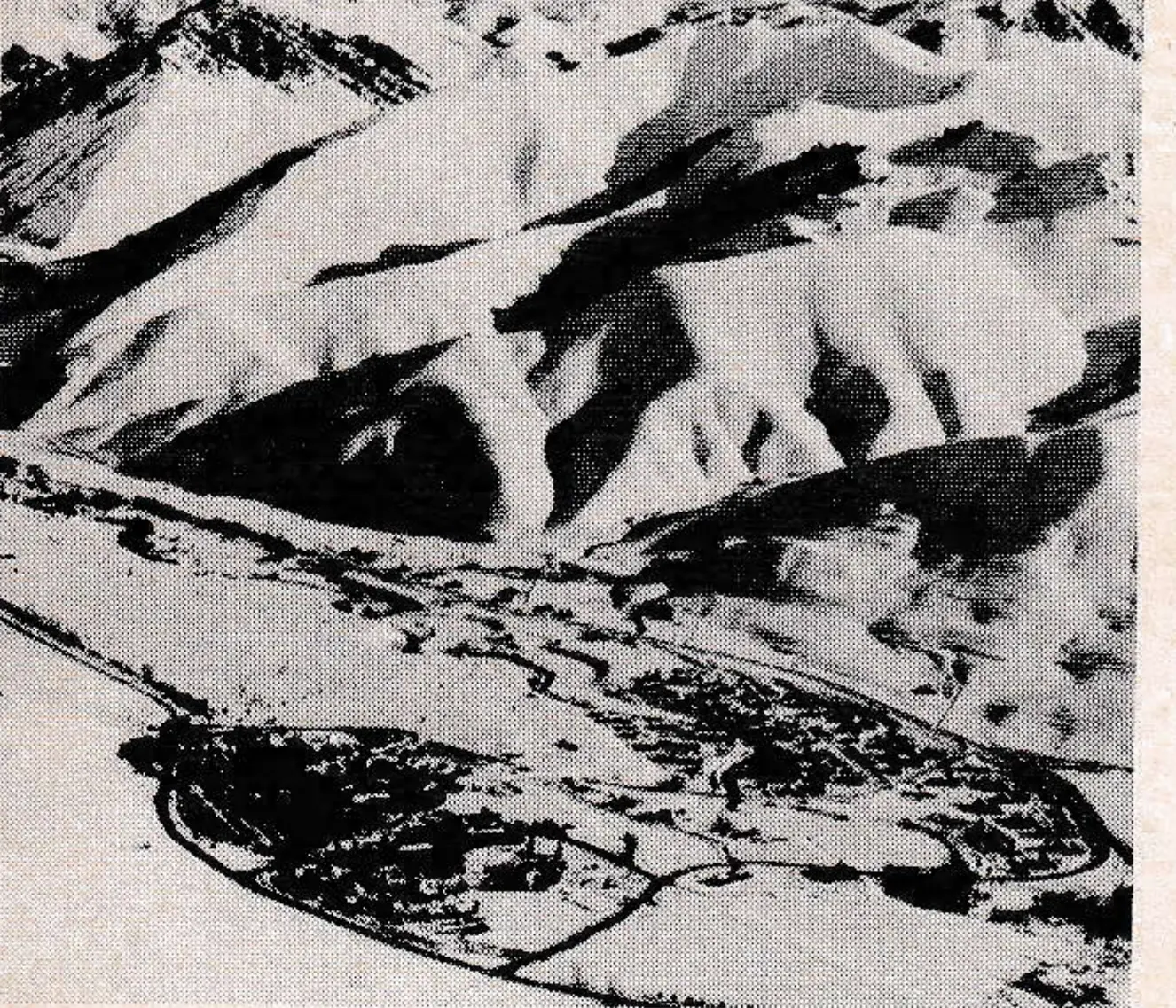Aerial view of Sun Valley with the village core at left, outlying condiminiums at right.