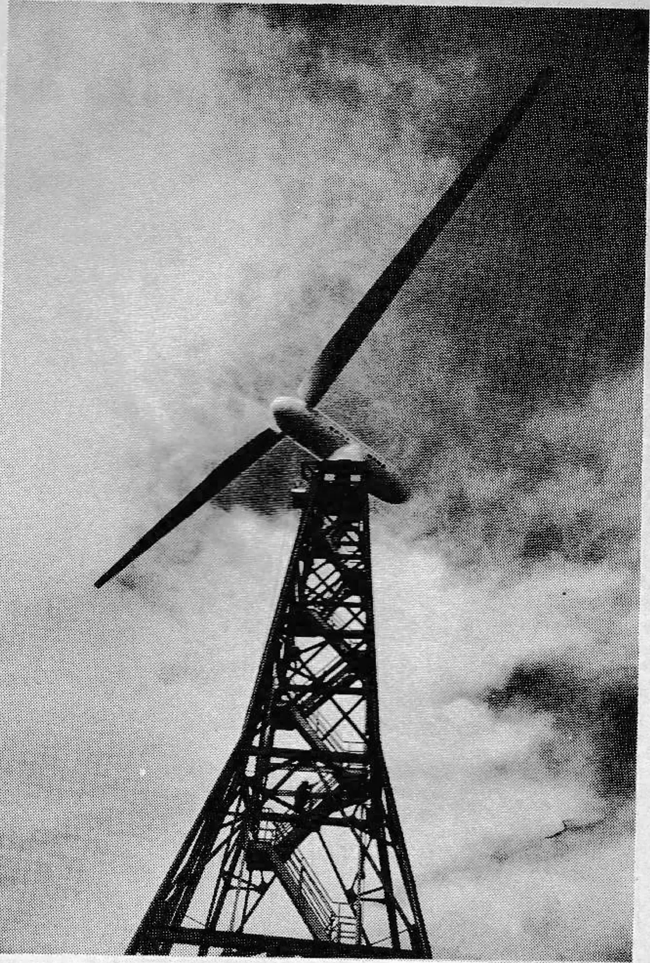 The world's largest windmill, a joint NASA/ERDA project, operates near Sandusky, Ohio. The 125-ft. diameter propeller is designed to produce 100 KW.