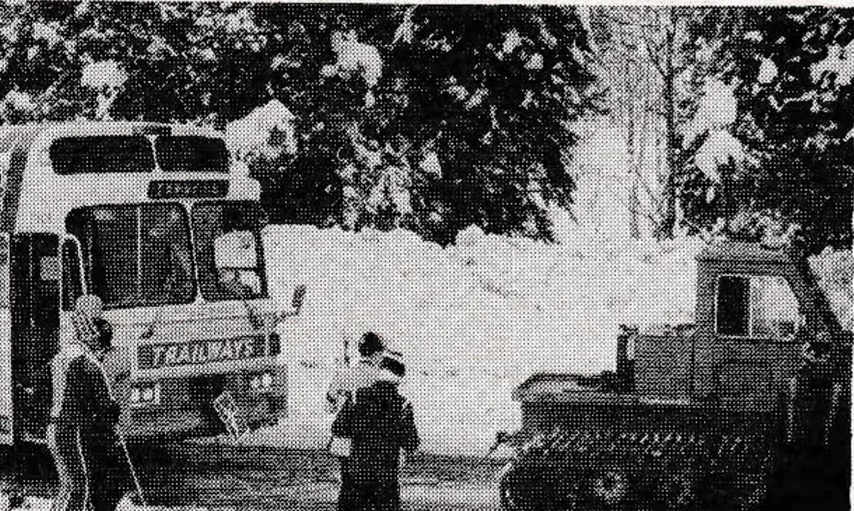 A Thiokol to the rescue of Trailways at Steamboat — a real, not staged event