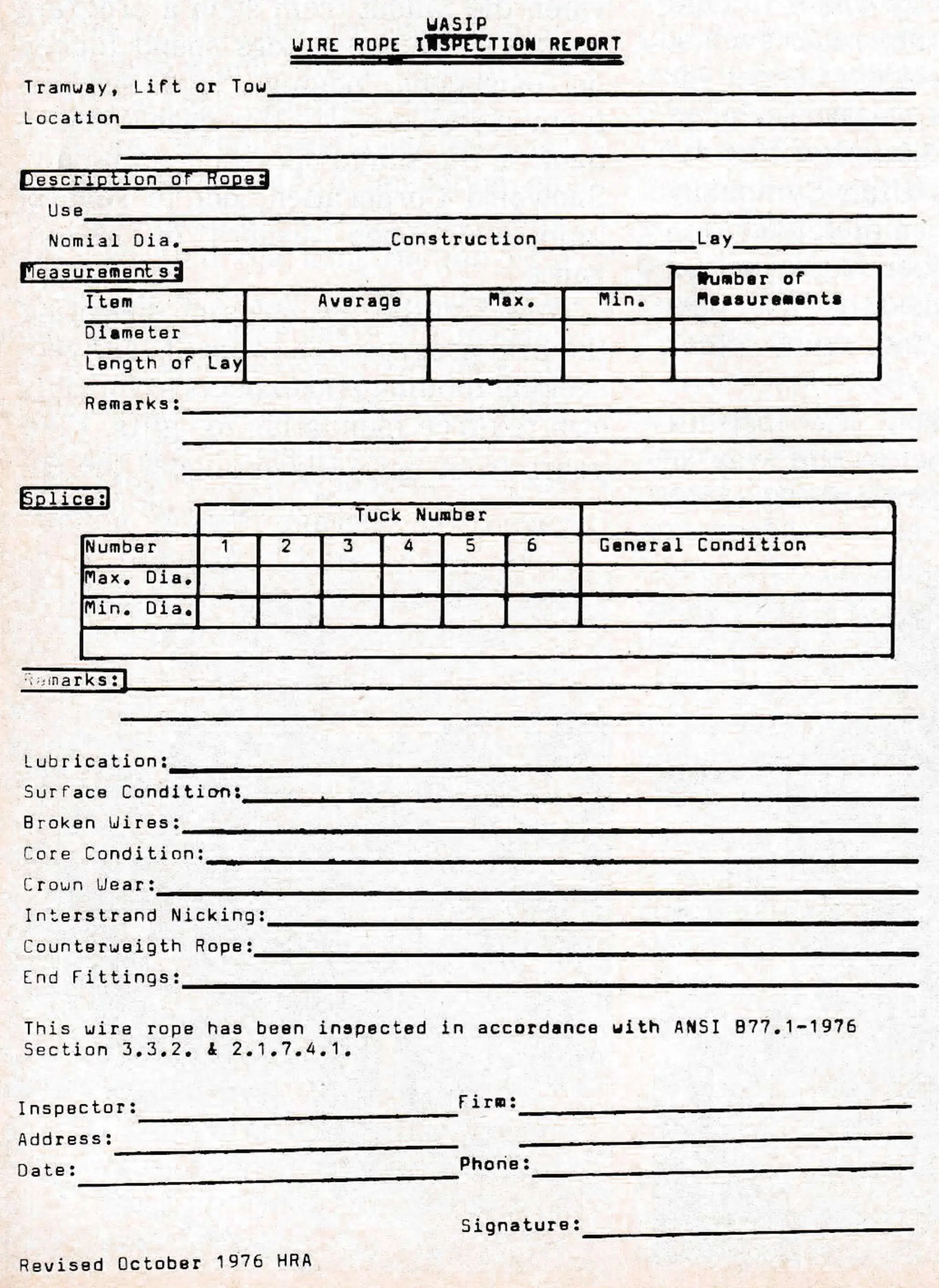 WASIP Wire Rope Inspection Report