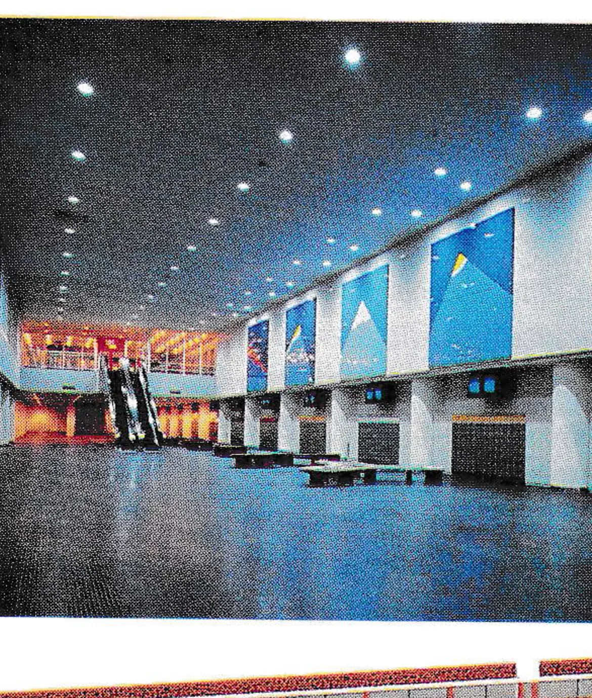 Central Hall is hub for skier services: pro shop, two rental operations, ski school counter, ski patrol, fast food restaurant.