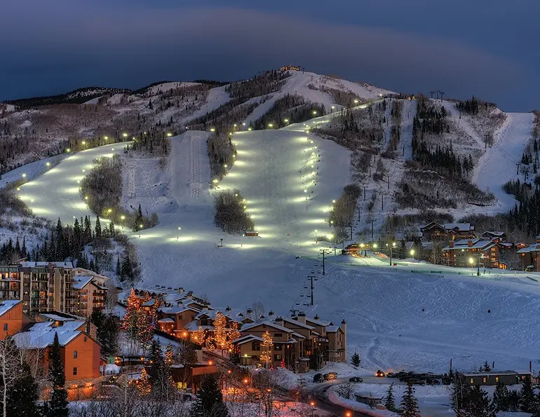 Steamboat’s Snow-Bright installation features magnetic induction, which casts light that resembles daylight. Among other benefits, the resort’s racing program can now operate at night, freeing up trails that might otherwise have to be closed during the day.