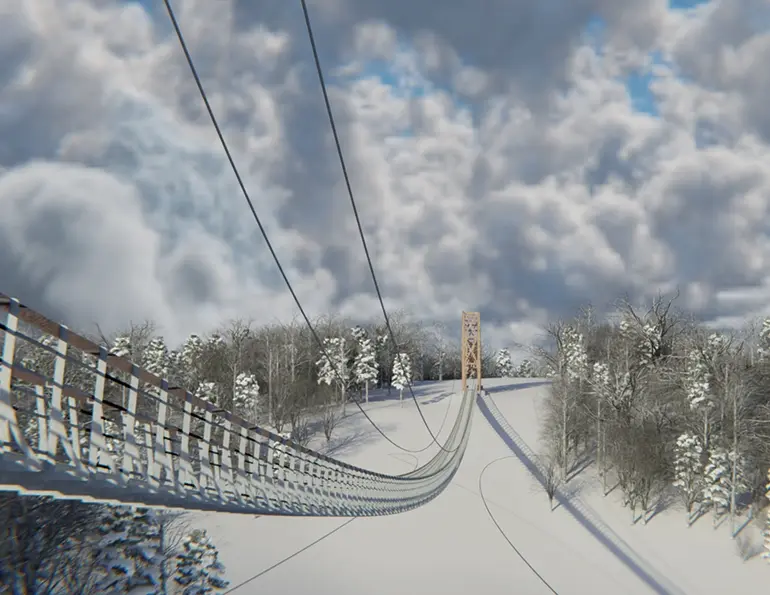 Winter rendering of SkyBridge Michigan, which will be a four-season attraction.