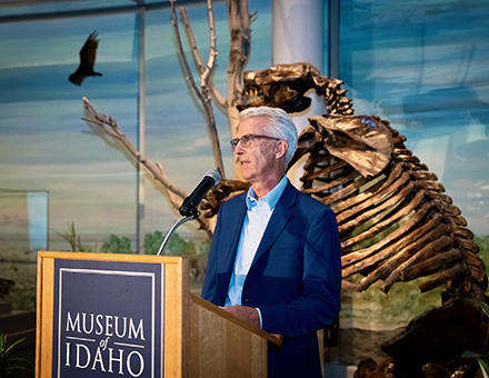 IDAHO FALLS, Idaho (OCT. 22, 2025) — Bogus Basin Mountain Recreation Area GM Brad Wilson shares some remarks after receiving the Governor’s Lifetime Achievement in Recreation and Tourism Award at the annual Idaho Conference on Recreation and Tourism’s awards ceremony at the Museum of Idaho in Idaho Falls. (Photo by Andres Womack for Visit Idaho)