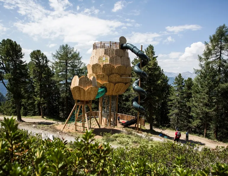 A pinecone inspired Sunkid playgroud at Zirbenpark, Switzerland.