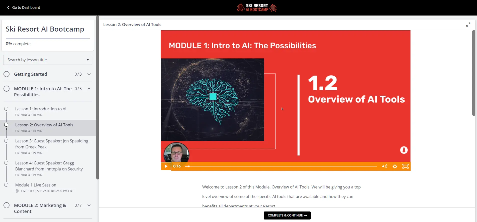 AI Bootcamp online learning platform preview