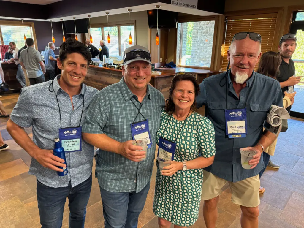 L To R Brandon Quinn From GetSkiBots NSAA S Earl Saline Ski Big Bear Pa. GM Lori Phillips And NSAA S Mike Lane At The Trade Show