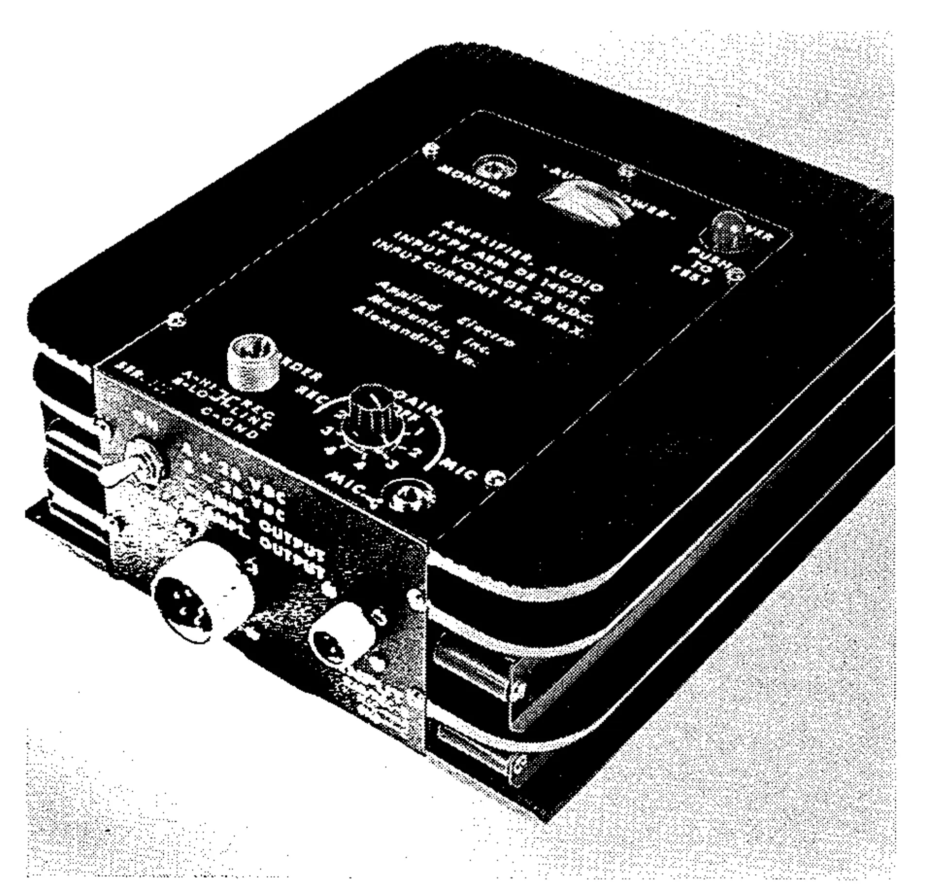 Transistorized 350 watt amplifier is designed for mobile public address systems, but will also drive transducers, A.C. motors, and other type audio signals. Manufactured by Applied Electro Mechanics, 2350 Duke St., Alexandria, Va., the unit weights 10 lbs. and can be operated on any battery voltage from 12 to 32 watts. The 32 volt pack is required to attain the full 350 watts. Current requirements are 1 amp. with no signal out to 15 amps at full output. Manufacturer says that audio range is 10 miles with good intelligibility. Price is $975 FOB Alexandria.