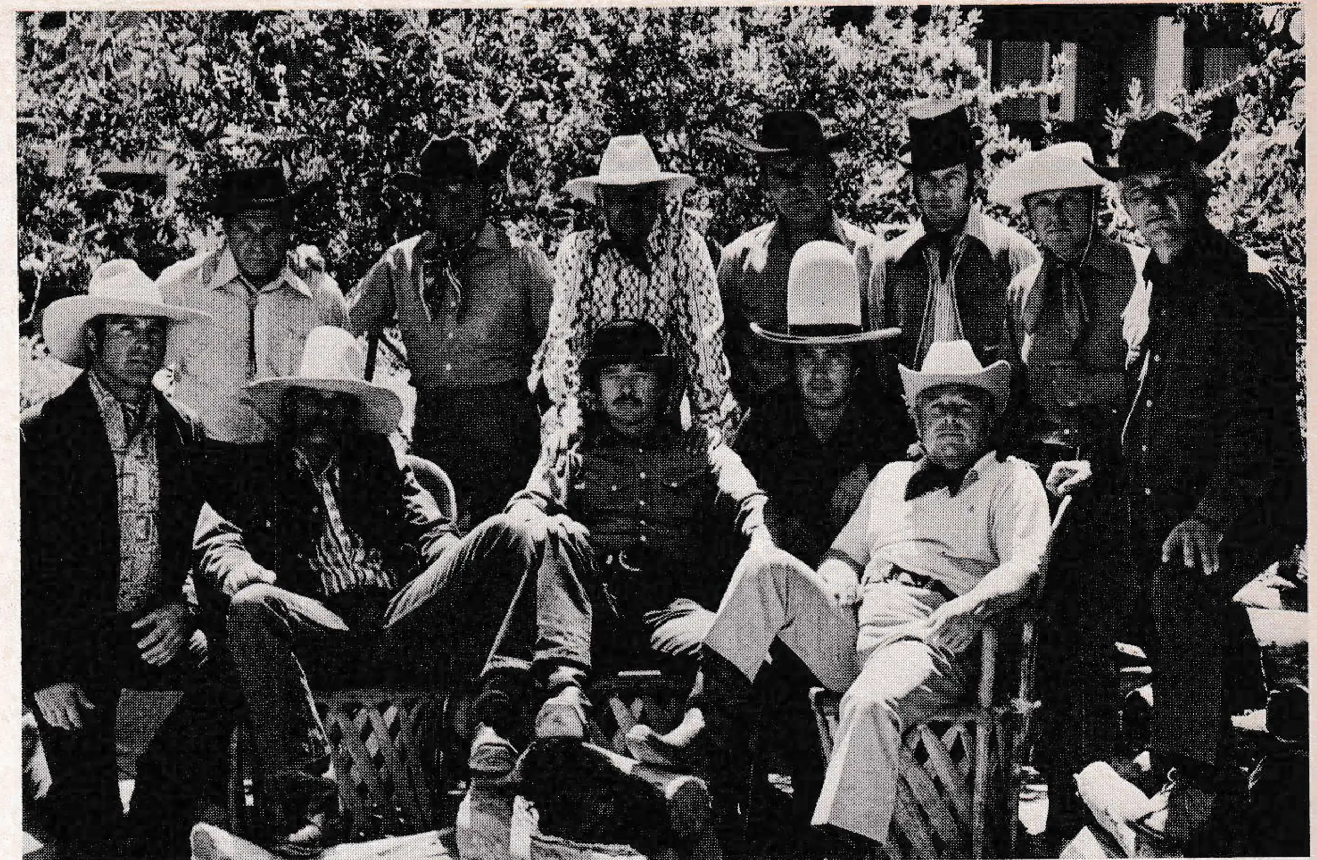 “The Magnificent Seven” . . . plus five? No, just an impromptu gathering earlier this year of the Ski the Rockies bunch, now numbering 13 areas (missing from the photo is John David Rose of Snowbird, Utah). Clockwire from center (seated): Bob Parker, Vail, Colo.; Chip Fisher, Sun Valley, Idaho; Mix Beauvais, Steamboat Springs, Colo.; Ernie Blake, Taos, N.M.; Buzz Bainbridge, Jackson Hole, Wyo.; Cal Queal, Crested Butte, Colo.; Bill Brehmer, Aspen Highlands, Colo.; Roger Haran, Park City, Utah; Andy Anderberg, Winter Park, Colo.; Curt Burton, Aspen Skiing Corp.; David Lowe, Breckenridge, Colo.; John Francis, Snowmass, Colo.