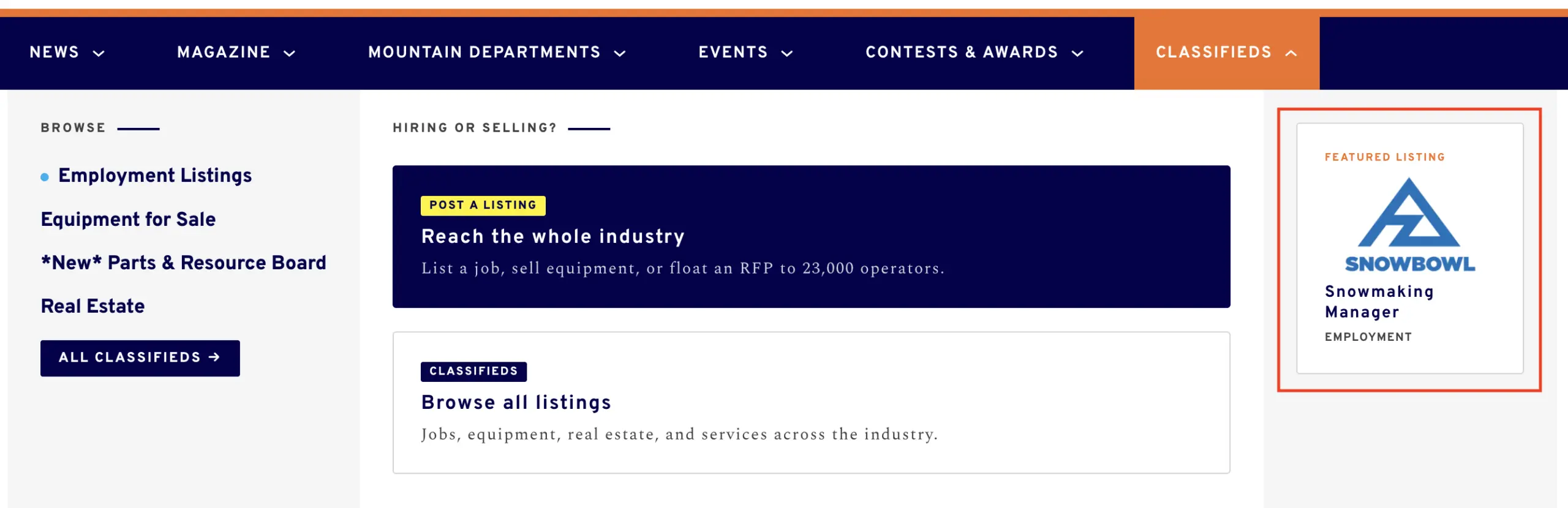 Example of the classifieds navigation highlight