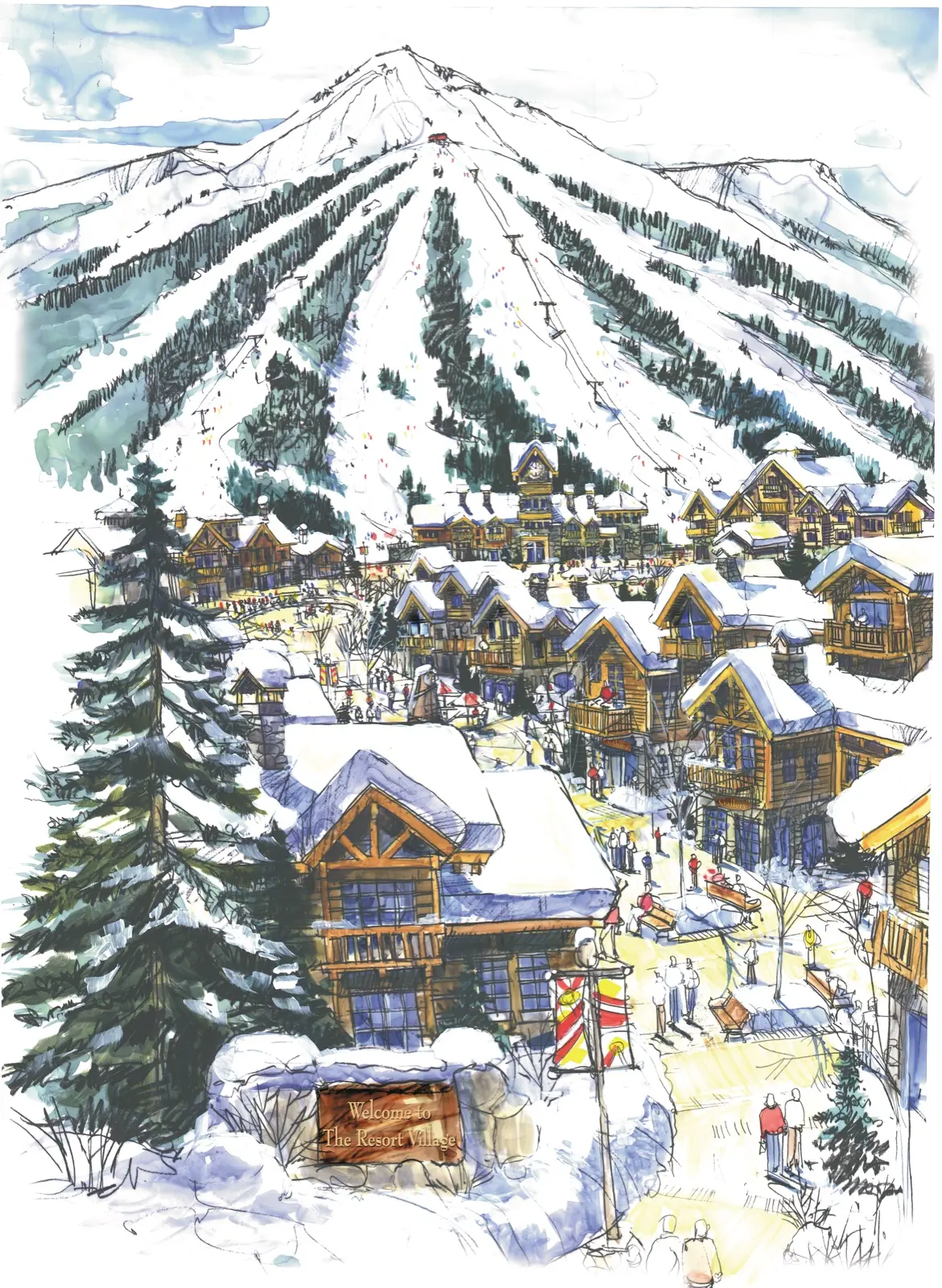 Illustration of a generic mountain resort base village