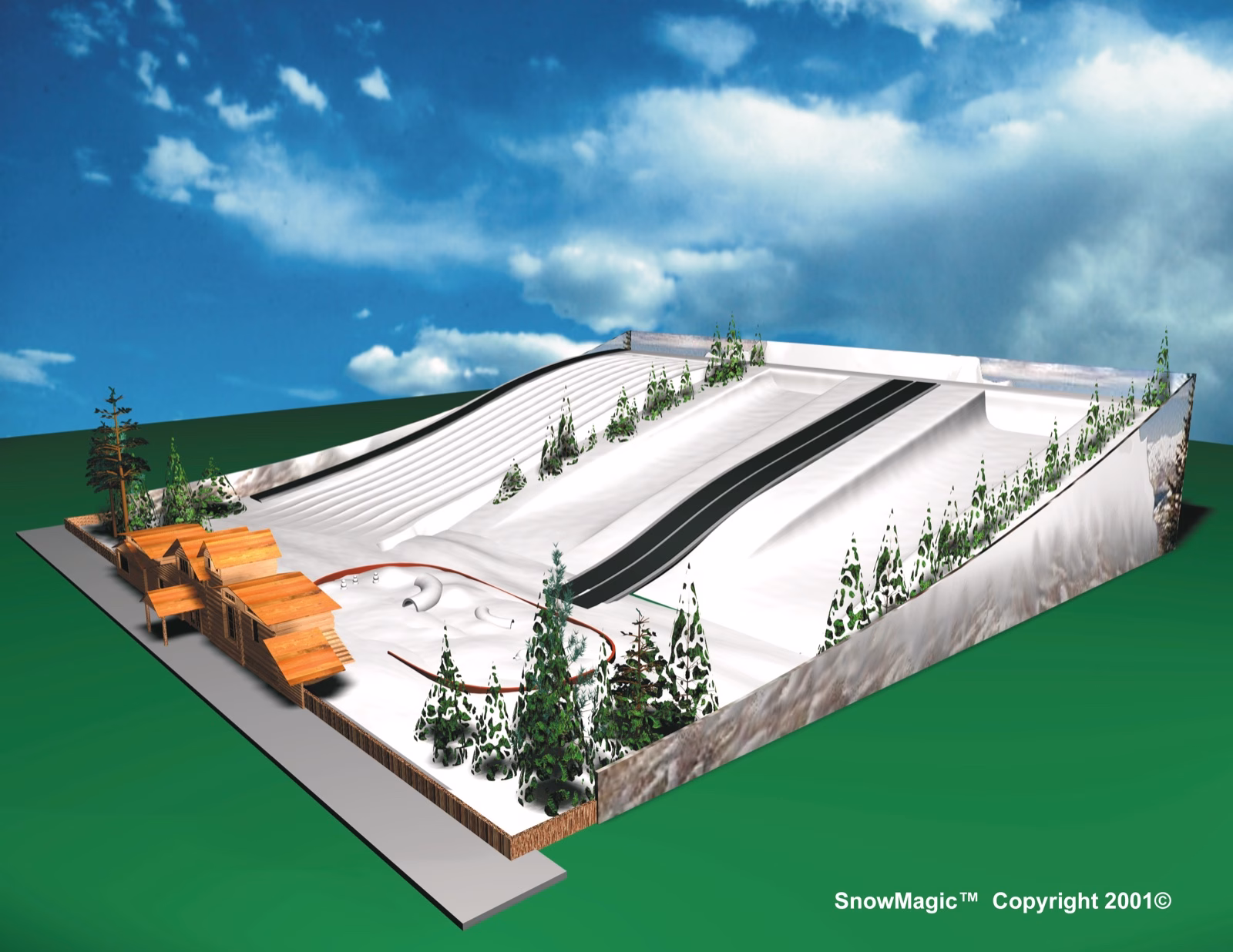 Rendering of an indoor snow slope built by Snow Magic